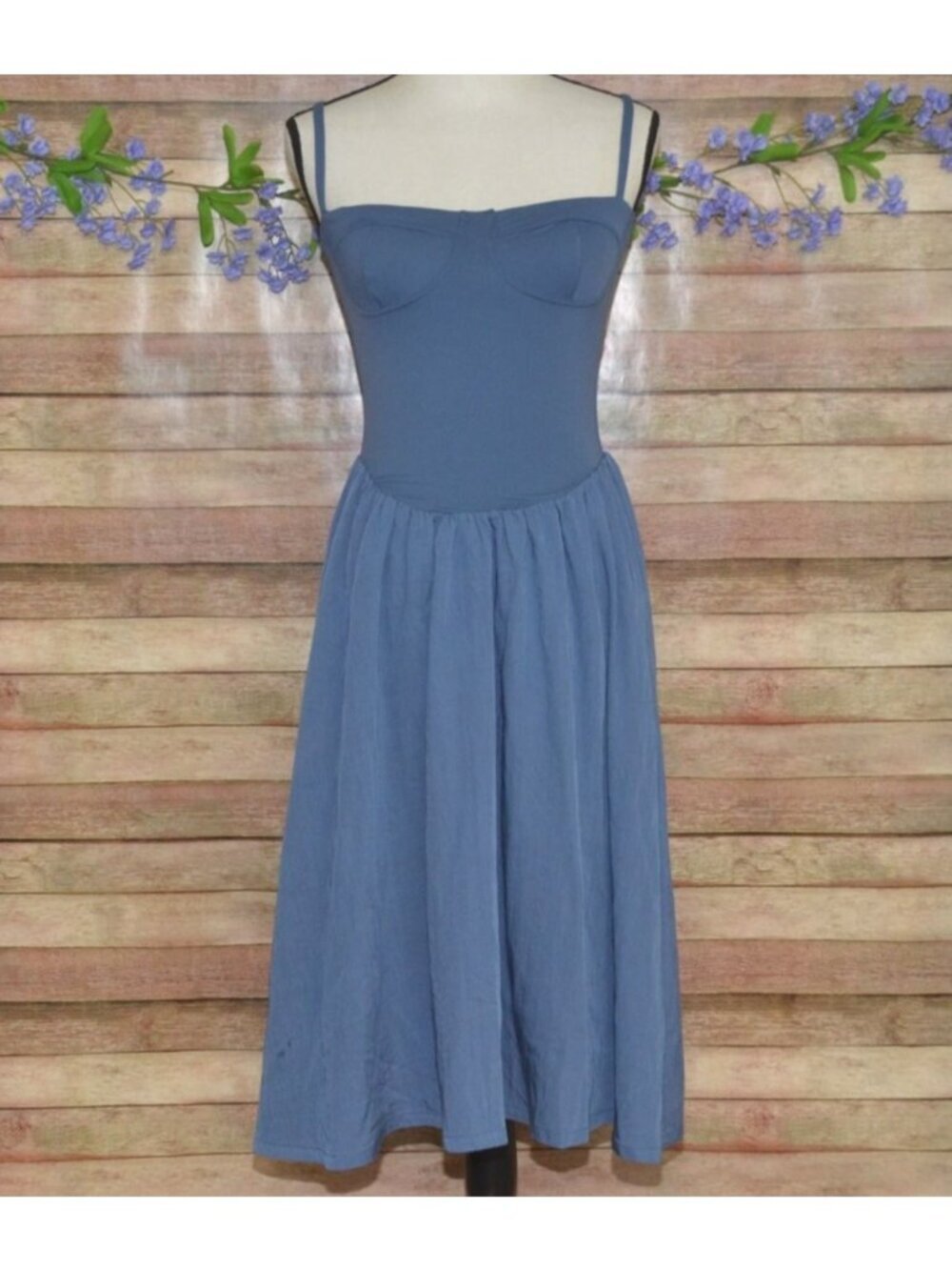 Chyrii Ladies S Blue  Bustier Bodice Midi Summer Sun Dress Sleeveless Casual
